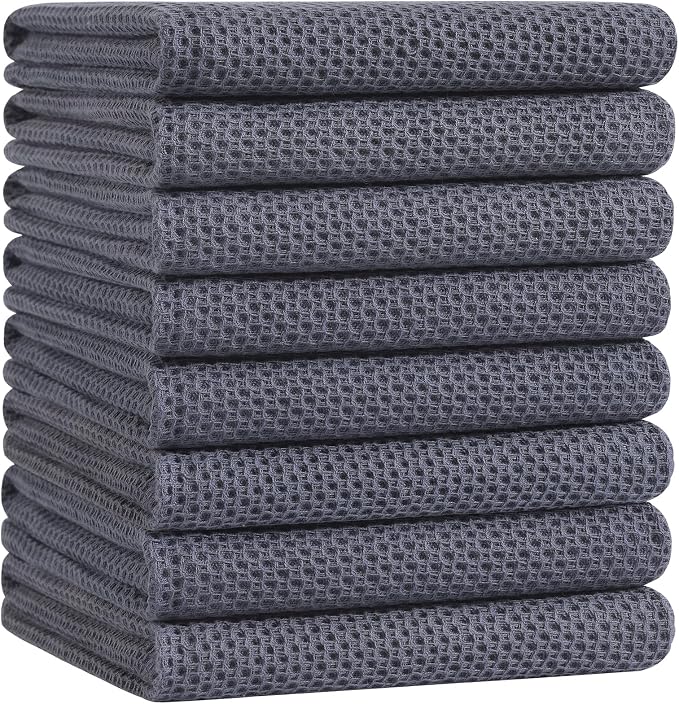 Homaxy 100% Cotton Oversized Waffle Weave Kitchen Towels 8-Pack, Dark Grey | 20 by Homaxy