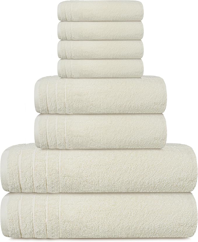 8 Piece Towel Set, 2 XL Bath, 2 Hand, 4 Washcloth, Cream | 100% Cotton - Image 9