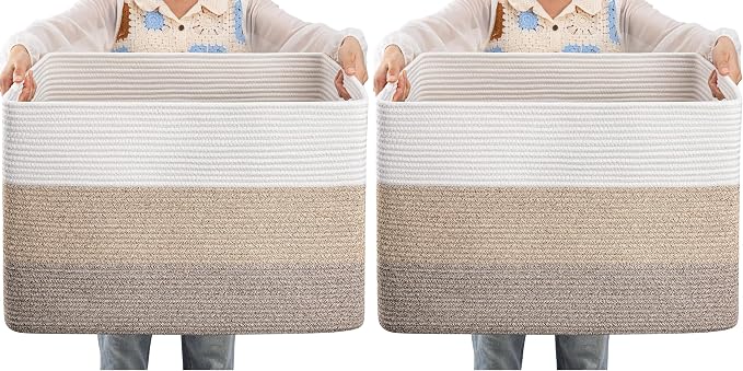 OIAHOMY 108L Large Cotton Rope Basket, Rectangle Woven Baskets by MasterofSpaceOptimization