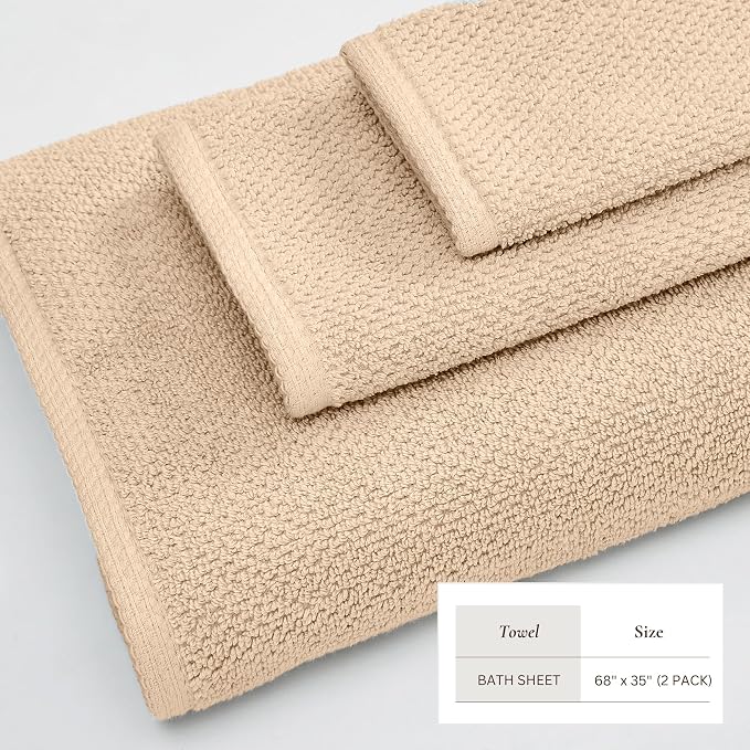 Great Bay Home 100% Cotton Oversized 2 Pack 68x35 Extra Large Towel Set - Image 4