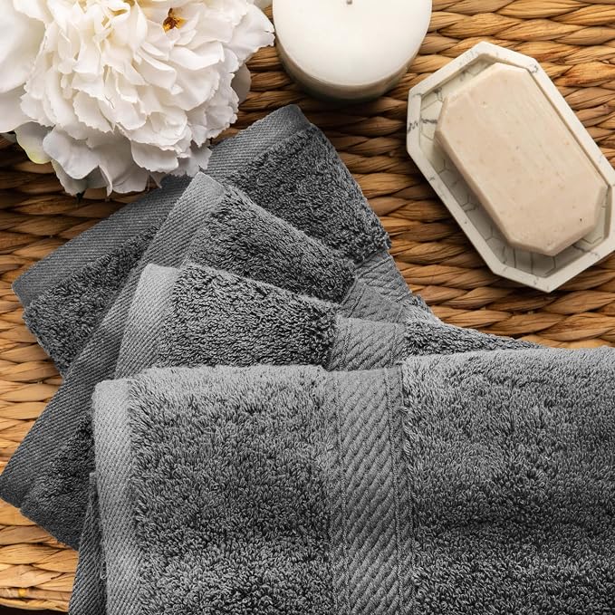 SUPERIOR Egyptian Cotton Plush & Absorbent, Hand Towel Set of 4, Charcoal | - Image 4