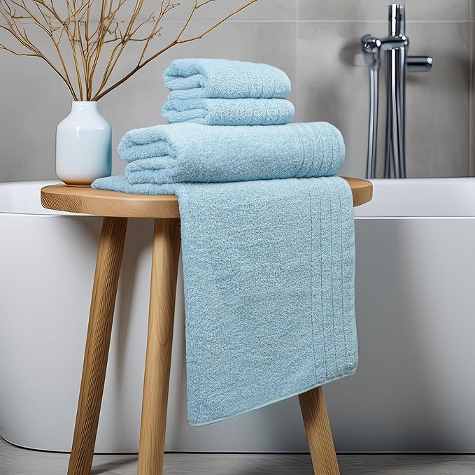 8 Piece Towel Set, 2 XL Bath, 2 Hand, 4 Washcloth, Sky Blue | 100% Cotton - Image 7