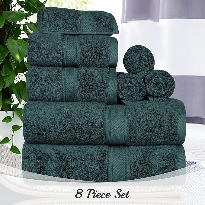 SUPERIOR Egyptian Cotton Ultra Plush & Absorbent, 8 Piece Set, Teal | Quick Dry - Image 3