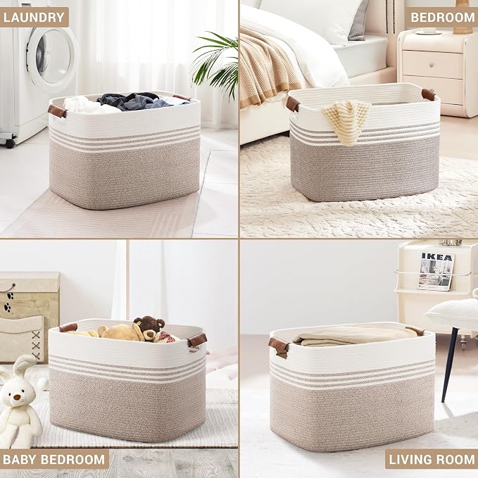 100L Large Woven Laundry Basket Hamper - Image 4