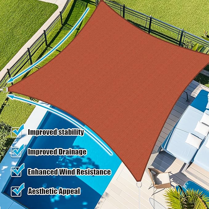 Amagenix Sun Shade Sail 16X28 Curved Edge Outdoor Shade Canopy Rust Red Breathable 95% UV Block Shade Cloth for Patio Garden Backyard (We Make Custom Size)