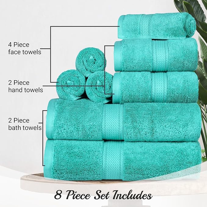 SUPERIOR Egyptian Cotton Ultra Plush & Absorbent, 8 Piece Set, Turquoise | - Image 4