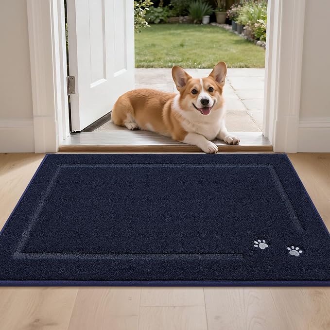 BEQHAUSE Dog Door Mat for Muddy Paws 24"x36" Dirt Trapper Absorbent Doormat Non Slip Entryway Rugs Washable Stain Resistant Welcome Floor Mat Soft Low-Profile for Front Back Door, Navy Blue