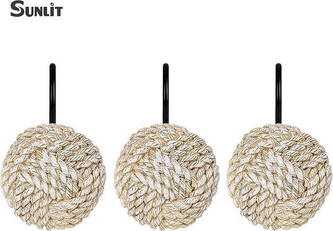 Sunlit Boho Knots Shower Curtain Hooks, Home Decorative Shower Curtain Rings - Image 3