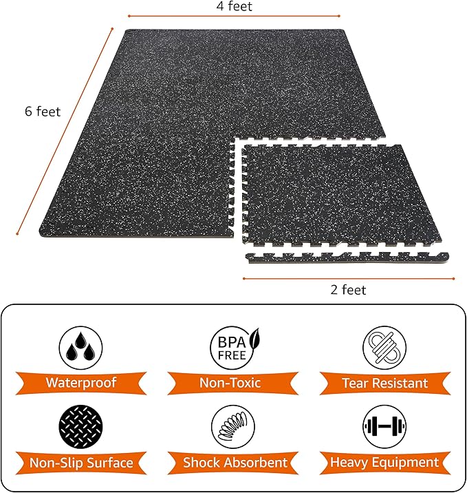 Sivan Fitness 1/2" Thick Rubber Top High-Density EVA Foam Gym Flooring for Home Gym - 48 Sq Ft Exercise Mat Tiles for Workout, Yoga, MMA, Heavy Exercise Equipment Mat - 12 Interlocking Gym Floor Mat