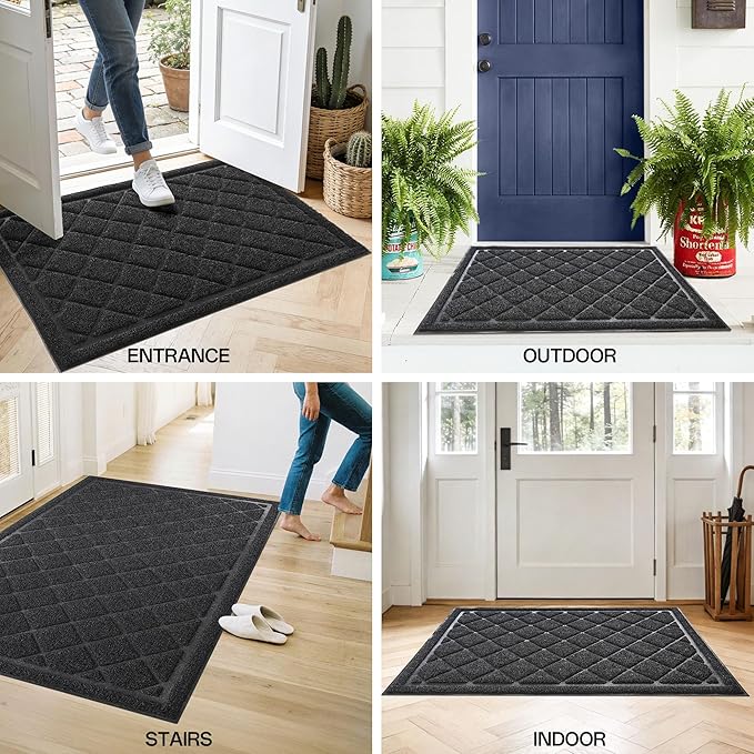 Front Door Mat Indoor Outdoor Entrance, 36" x 48" All-Season Heavy Duty Waterproof Doormat, Non-Slip Absorbent Entryway Mat, Easy to Clean, Low Profile Commercial Floor Mat for Indoor Outdoor