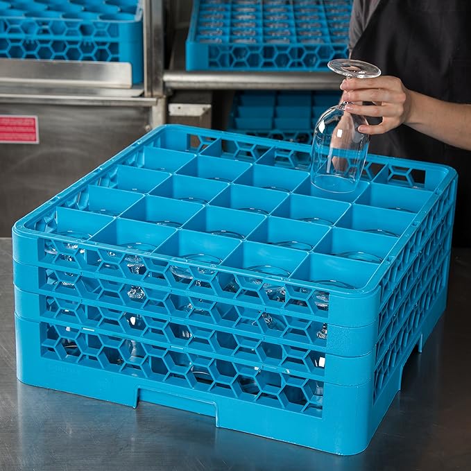 Carlisle FoodService Products OptiClean Plastic 25-Compartment Divided Glass Rack, Blue, 8.72"