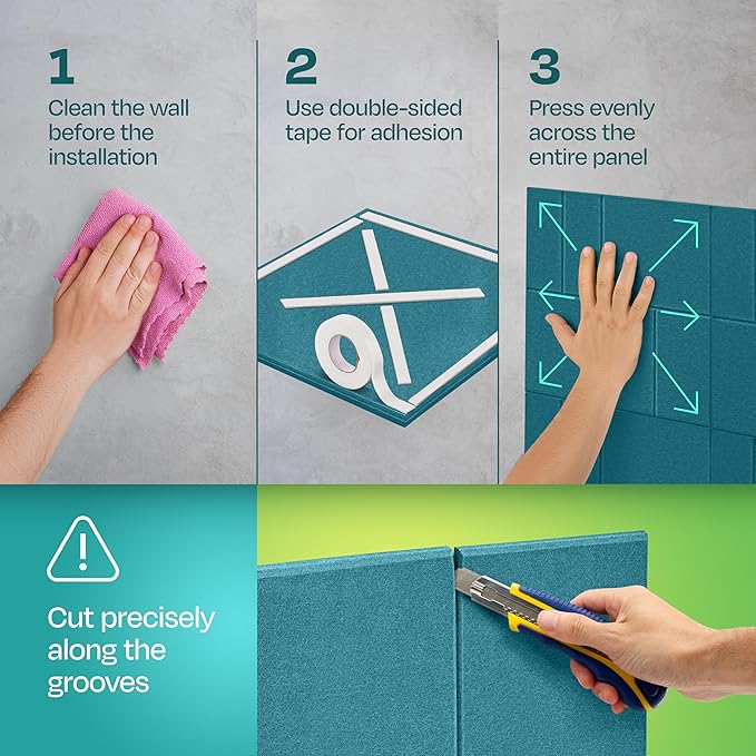 Acoustic Panels 12-Pack Soundproof Wall Panels 12"x12"x0.4" Decorative Sound Dampening for Your Home, Office, Studio, Bedroom & More with Unique GridFrame Carving [Light Turquoise]