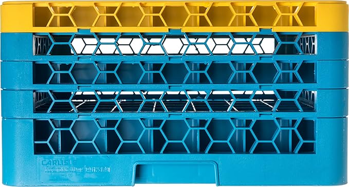 CFS RG49-4C411 OptiClean 49 Compartment Glass Rack with 4 Extenders, 10.3", Polypropylene, Yellow/CFS Blue