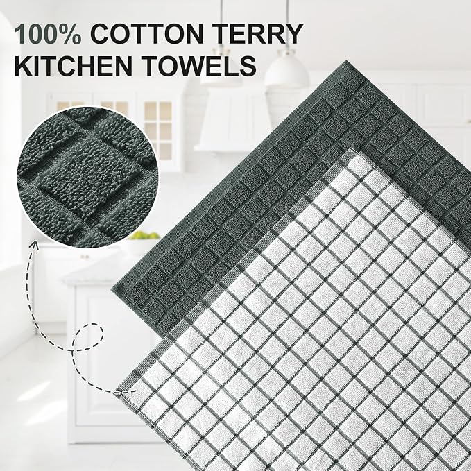 Homaxy Large Premium Cotton Kitchen Towels 16"x 28", 12 Pack, Dark Green - Image 2