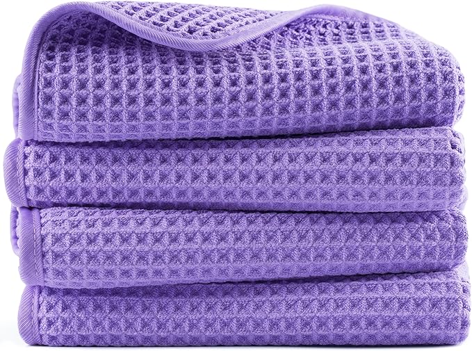 POLYTE 430 GSM Poly Blend Microfiber Quick Dry Waffle Hand Towel, 16x30 in | 4 by Polyte