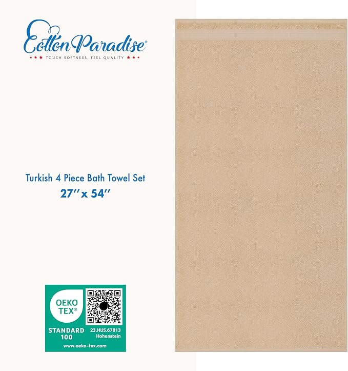 Cotton Paradise Turkish Towel Set, Soft Absorbent Quick Dry, 4 Piece Bath Towel - Image 4