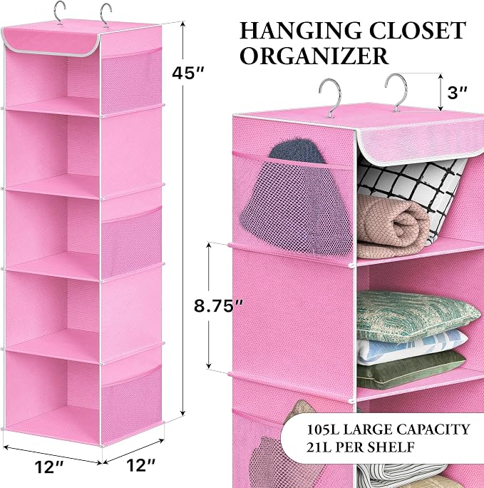 Simple Houseware 5 Shelf Hanging Closet Organizer, Top Support Metal Frame - Image 2
