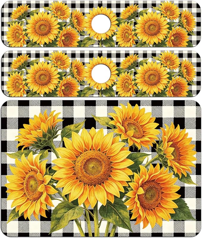 3 Pcs 2 Size Kitchen Sink Splash Guard Faucet Mat Plaid Sunflowers Pattern - Image 8
