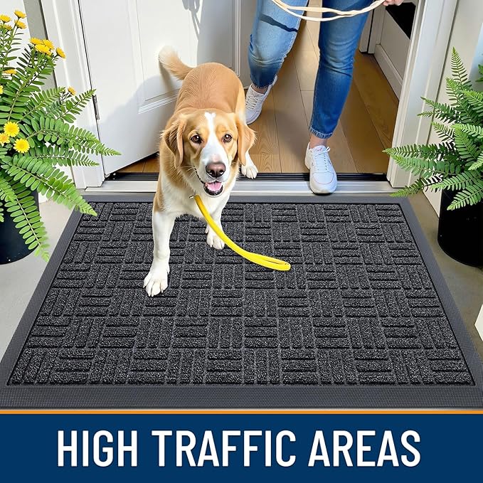 OLANLY Front Door Mat Outside Entrance 47x32, Absorbent, Heavy Duty Sturdy Natural Rubber Doormat Indoor Outdoor, Non-Slip, Stain and Fade Resistant, Low Profile Floor Mat for Entryway, Black Gray