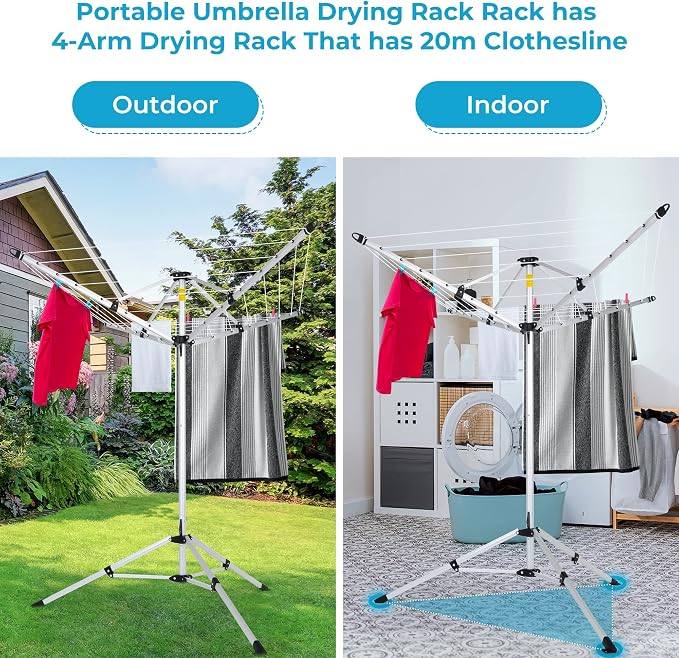 JS HANGER Drying Natural Clothes Airer Outdoor Portable 4-arm Aluminum Drying - Image 2