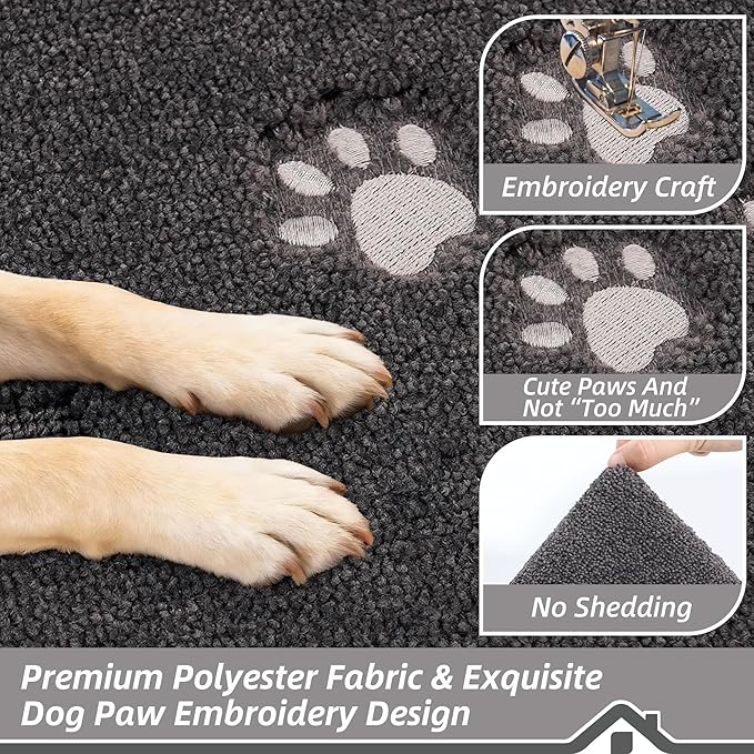 BEQHAUSE Dog Door Mat for Muddy Paws 36"x60" Dirt Trapper Absorbent Doormat Non Slip Entryway Rugs Washable Stain Resistant Welcome Floor Mat Soft Low-Profile for Front Back Door, Dark Grey
