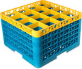 CFS RG16-5C411 OptiClean 16 Compartment Glass Rack with 5 Extenders, 11.9", Polypropylene, Yellow/CFS Blue