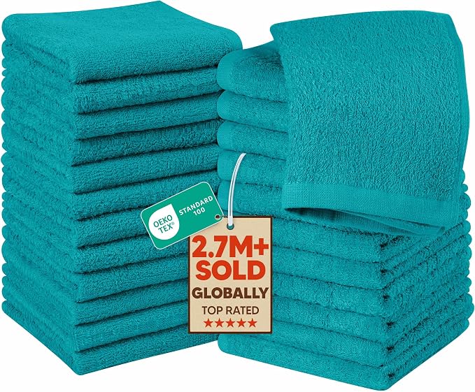 Utopia Towels 24 Pack Washcloths, 12x12 in, 100% Cotton, Turquoise | Premium by Unknown