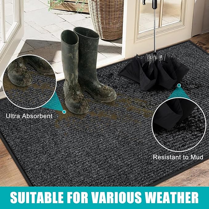 Azadx 2'x3' Front Door Mat Heavy Duty Indoor Outdoor Door Mat Non-Slip Backing Doormat for Entryway Stain and Fade Resistant Commercial Floor Mats Entry Mat Low Profile Welcome Door Mats