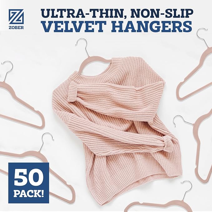 Zober Blush Velvet Hangers 50 Pack, Slim Non Slip Clothes Hangers | Slim velvet - Image 2