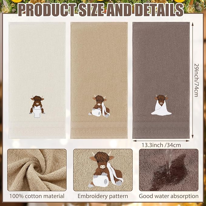 FuWeave 3 Pcs Highland Cow Hand Towels - Image 2