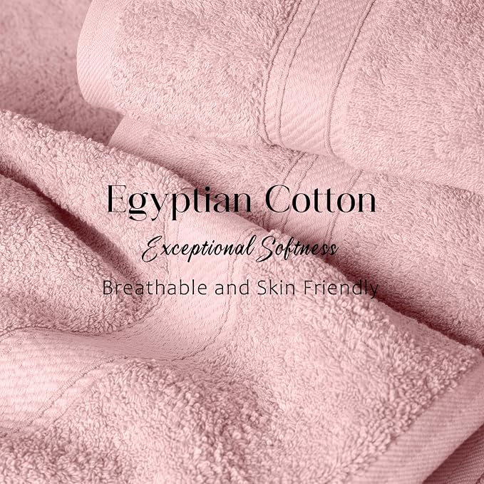 SUPERIOR Egyptian Cotton Ultra Plush & Absorbent, 12 Piece Set, Tea Rose | - Image 4