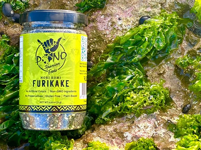 Pono Hawaiian Nori Komi Furikake Rice Seasoning Premium Ingredients - Gluten-Free and Non-GMO - Multi-Purpose Rice Topping – Free from Preservatives and Artificial Colors – Japanese Condiment - 2.5 oz