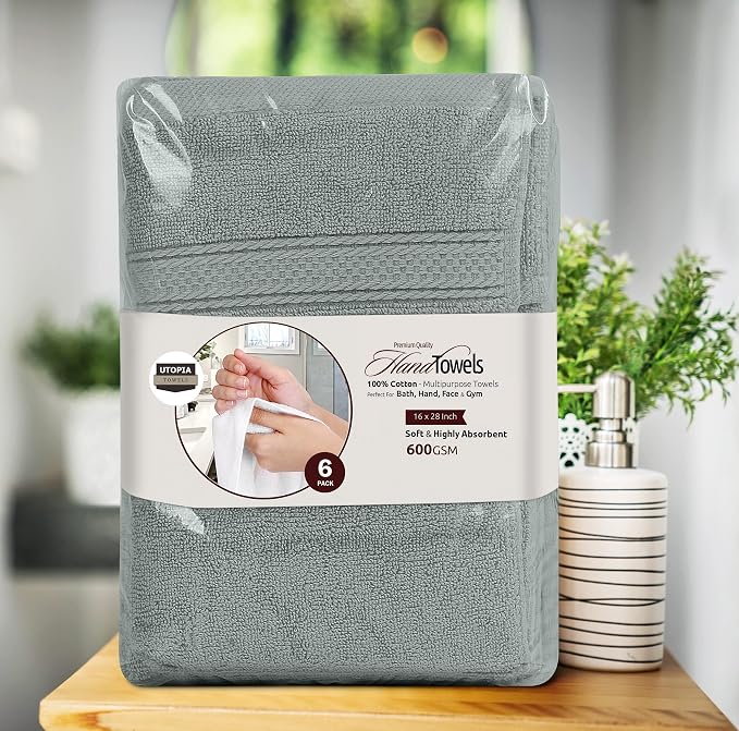 Utopia Towels 6 Pack Premium Hand Towels 16x28 in 600 GSM Cotton Cool Grey | - Image 8