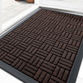 OLANLY Front Door Mat Outside Entrance 35x23, Absorbent, Heavy Duty Sturdy Natural Rubber Doormat Indoor Outdoor, Stain and Fade Resistant, Non-Slip Backing Low Profile Floor Mat for Entryway, Brown