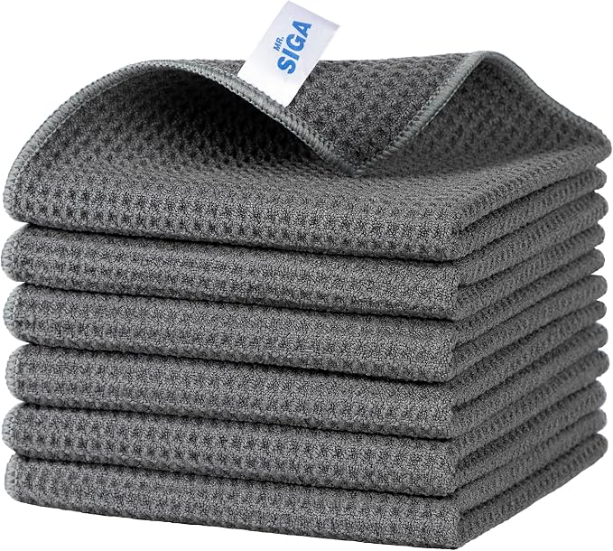 MR.SIGA Waffle Pattern Microfiber Cleaning Cloths, 6 Pack by MRSIGA