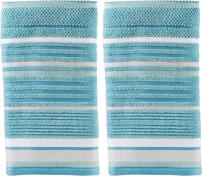 SKL Home Seabrook Stripe Hand Towel Set-2pc, Premium 100% Cotton, Teal | 550 by SKLHomebySaturdayKnightLtd