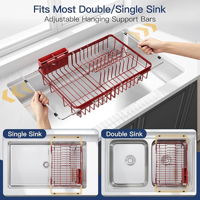 JASIWAY Red Dish Drying Rack Over the Sink - Image 3