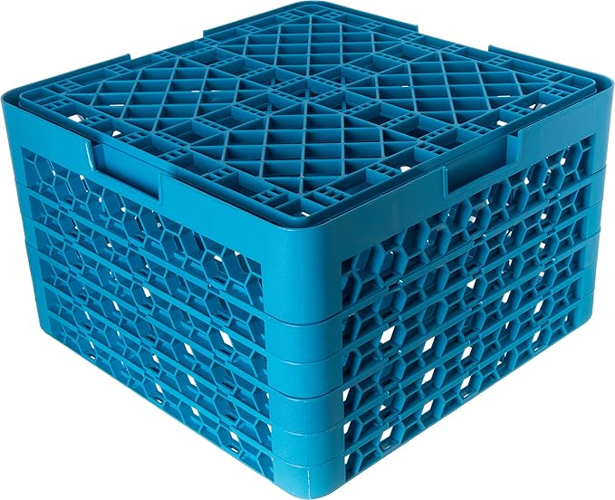 CFS RG9-514 OptiClean 9 Compartment Glass Rack with 5 Extenders, 11.9", Blue, Polypropylene, Blue