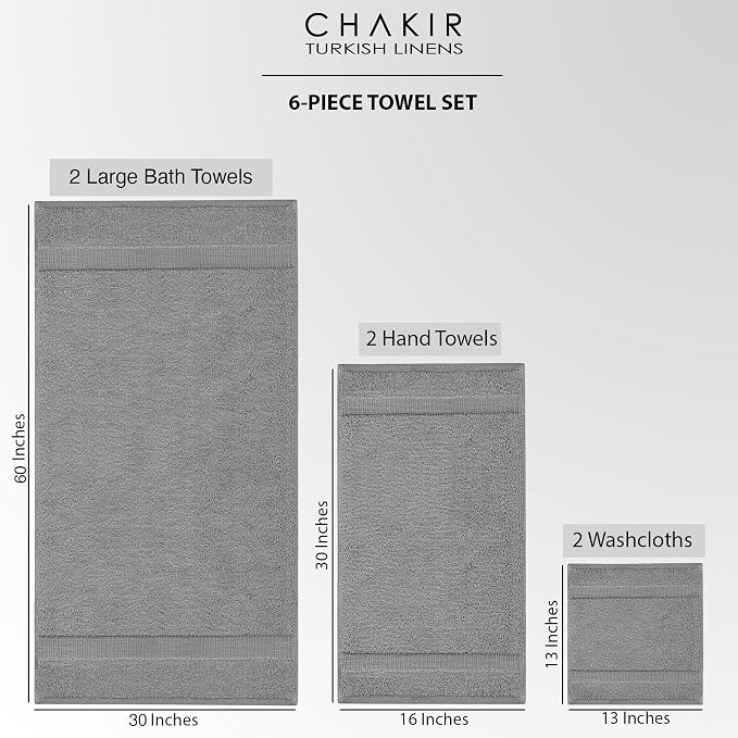 Chakir Turkish Linens 100% Cotton 6-Piece Towel Set, Oeko-Tex Certified: 2 Bath - Image 6