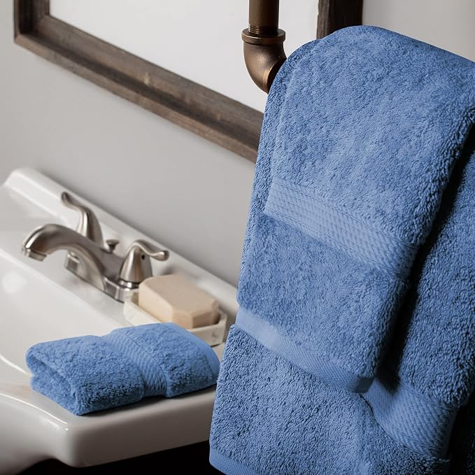SUPERIOR Egyptian Cotton Ultra Plush & Absorbent, 3 Piece Set, Denim Blue | - Image 4