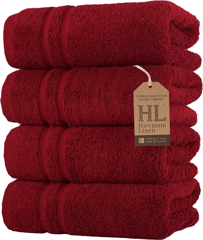 Hawmam Linen Red Hand Towels 4 Pack Turkish Cotton Premium Quality Soft and by HawmamLinen
