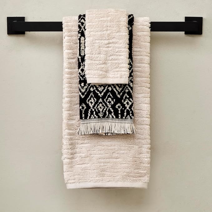 SKL Home CloudSoft/Nador Bath Towel Set-6pc, 100% Cotton, Oatmeal/Black | 2 - Image 5