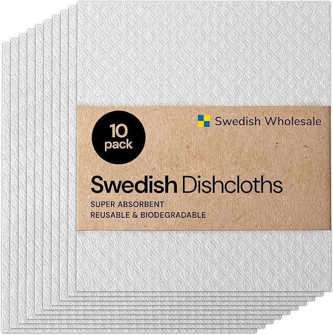 Swedish Wholesale Dishcloths Reusable 8" x 7" Sponge Cloths, Bulk 10 Pack of by SwedishWholesale
