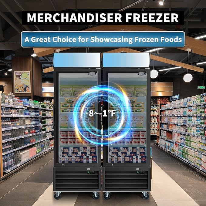27" Commercial Upright Freezer with 1 Glass Door, 19 Cu.Ft Display Freezer, -8~-1℉, Reach-in Fan Cooling Freezer with 4 Shelves & LED Top Panel for Restaurant Diner Bar, ETL Approved