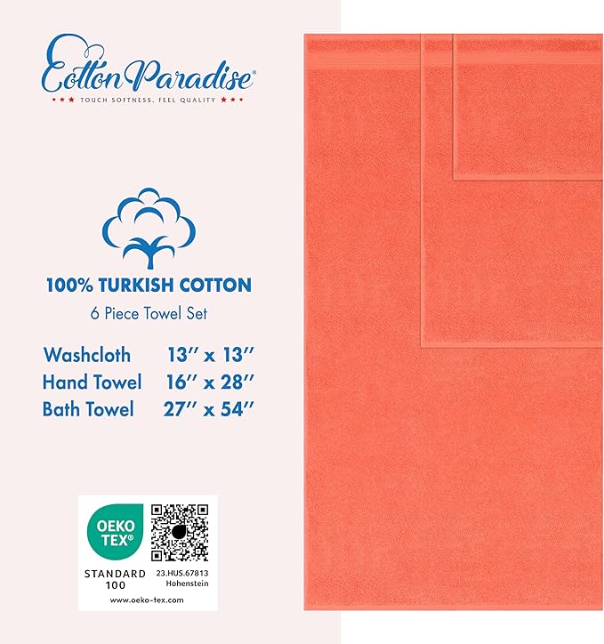 Cotton Paradise 6 Piece Towel Set, 100% Cotton Soft Absorbent Turkish Towels - Image 4