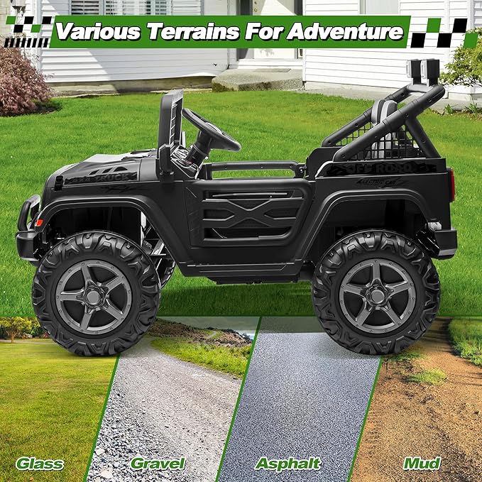 24V Ride on Car with Remote Control, XL 2 Seater 4WD/2WD Switchable Truck w/4X200W Motor, 20 Inch Wide Seat, Gift Flower Power Car Wheels 24 Volt Big Truck for Boys Girls, Black