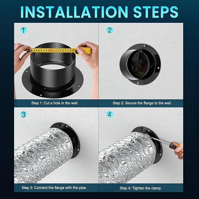 3 Inch Duct Connector, HG Power 75mm Plastic Straight Pipe Flange for 3" Ducting Pipes Hoses Heating Cooling HVAC Ventilation Use, Black