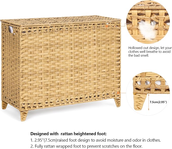 Laundry Hamper with 4 Removable Liner Bags, 176L Laundry Sorter with Lid - Image 5