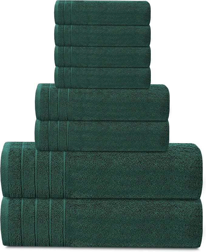 8 Piece Towel Set, 2 XL Bath, 2 Hand, 4 Washcloth, Hunter Green | 100% Cotton - Image 5