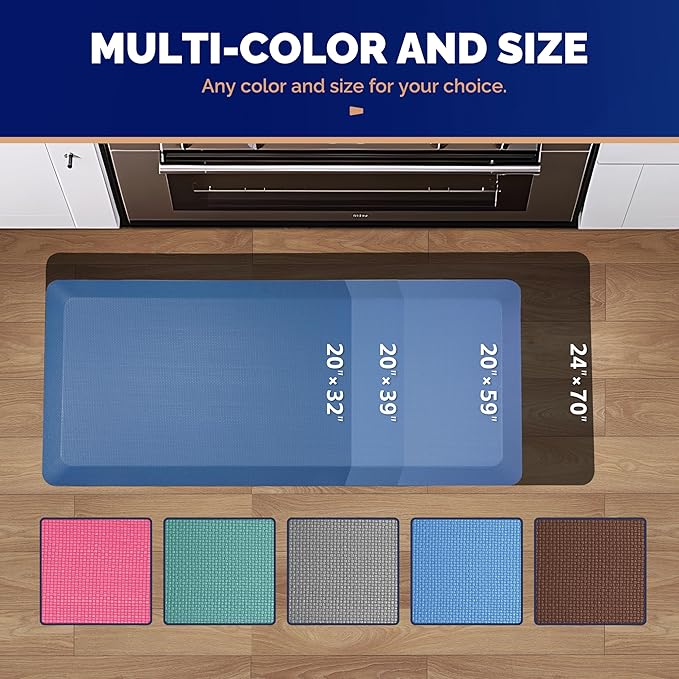 FEATOL Anti Fatigue Mat for Standing, 9/10 Extra Thick Ergonomic Standing Desk Mat, Comfort & Durable Memory Foam Standing Mat at Home,Office All Day (20" x 39", Blue, 1PC)